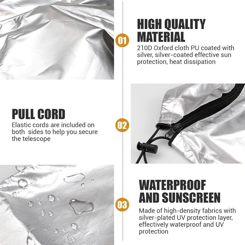 LCJAOF Waterproof Adjustable Telescope Cover - Dustproof Sun Shade with Drawstring for Indoor Outdoor Astronomical Telescopes （150x85cm） - Image 3